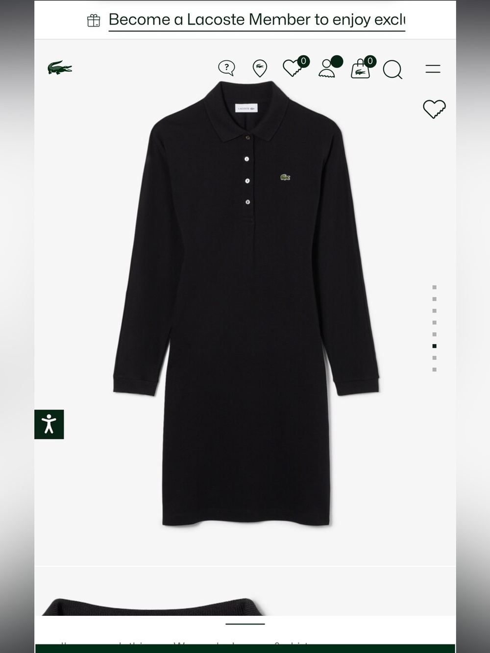 Lacoste Black Long-Sleeve Polo Dress 36 S